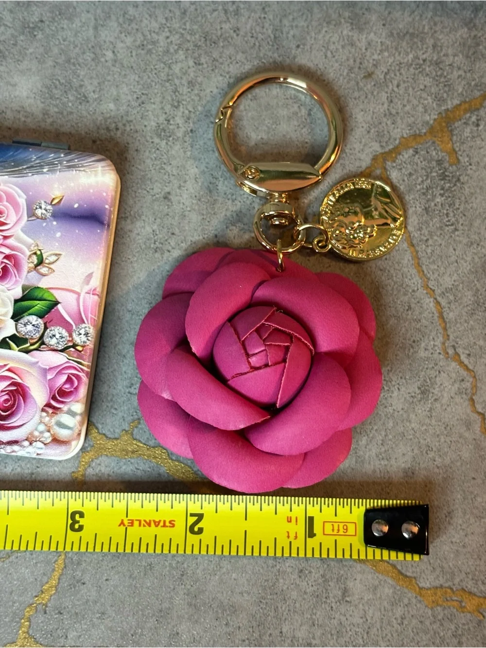 Pink Rose Key & Card Holder Set with Floral Compact and Rose Keyring